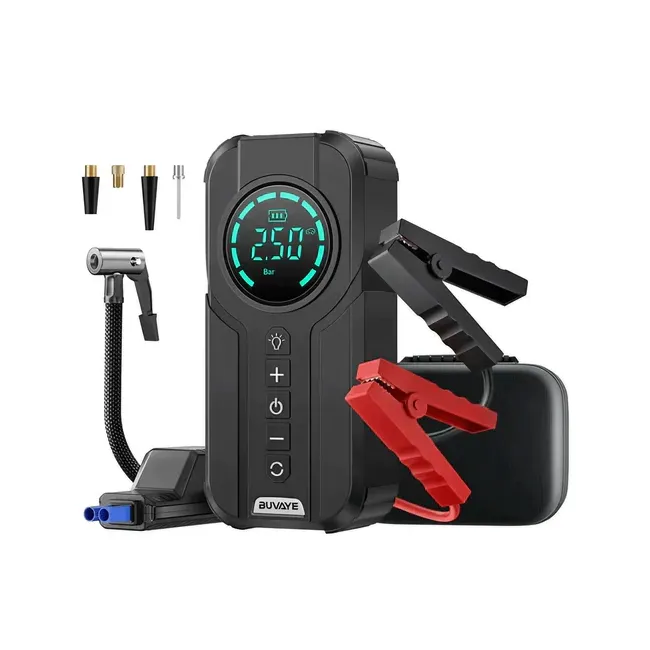 Auxiliar de Partida 12V e Compressor de Ar Digital Portátil 4 em 1