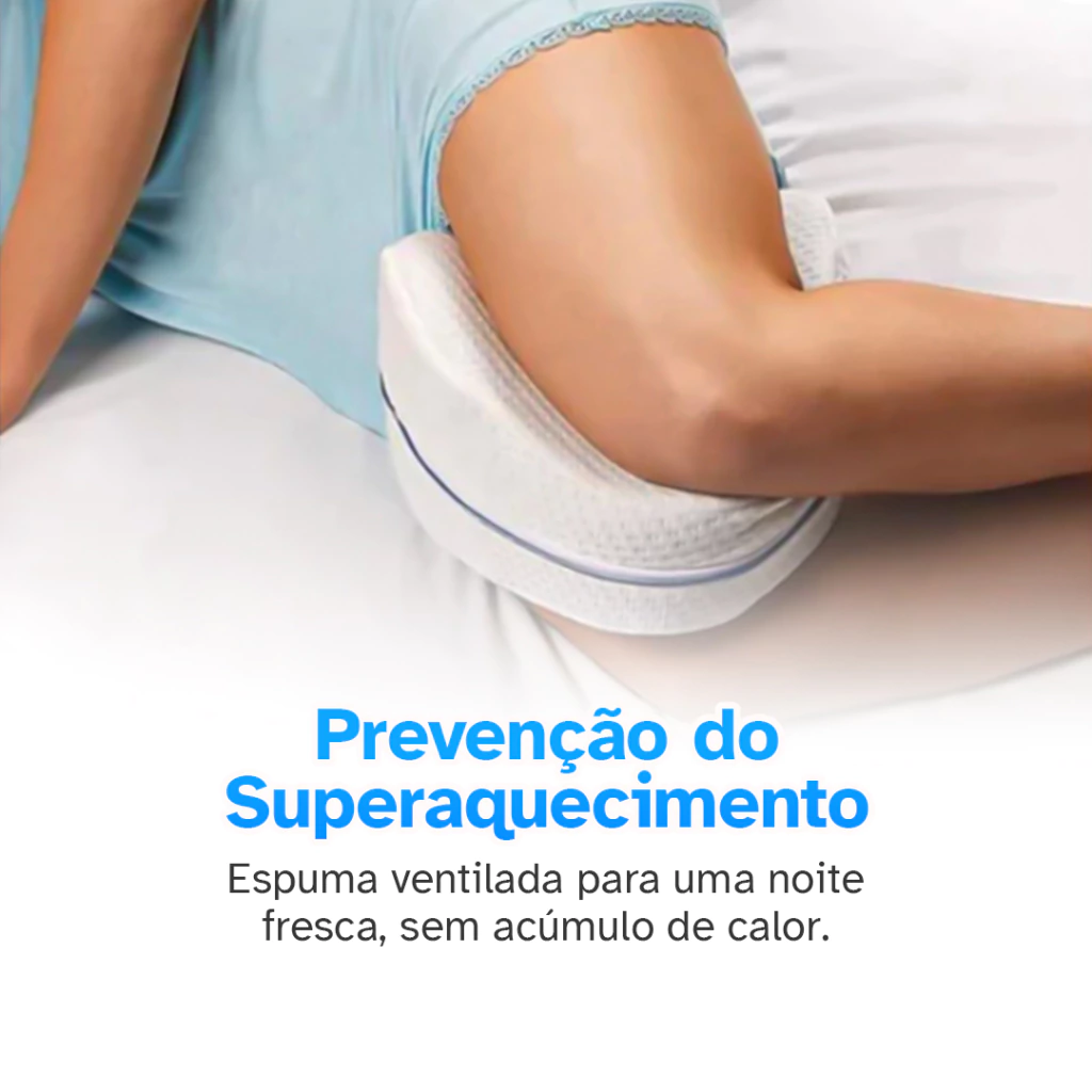 Travesseiro de joelhos posicionado entre as pernas